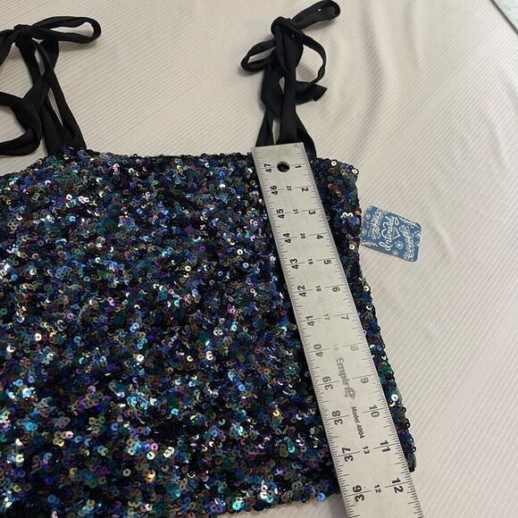 NWT Free People Intimately Hey Girl Tie Strap Sequin Cami Top in Night Sz Small - Picture 5 of 8